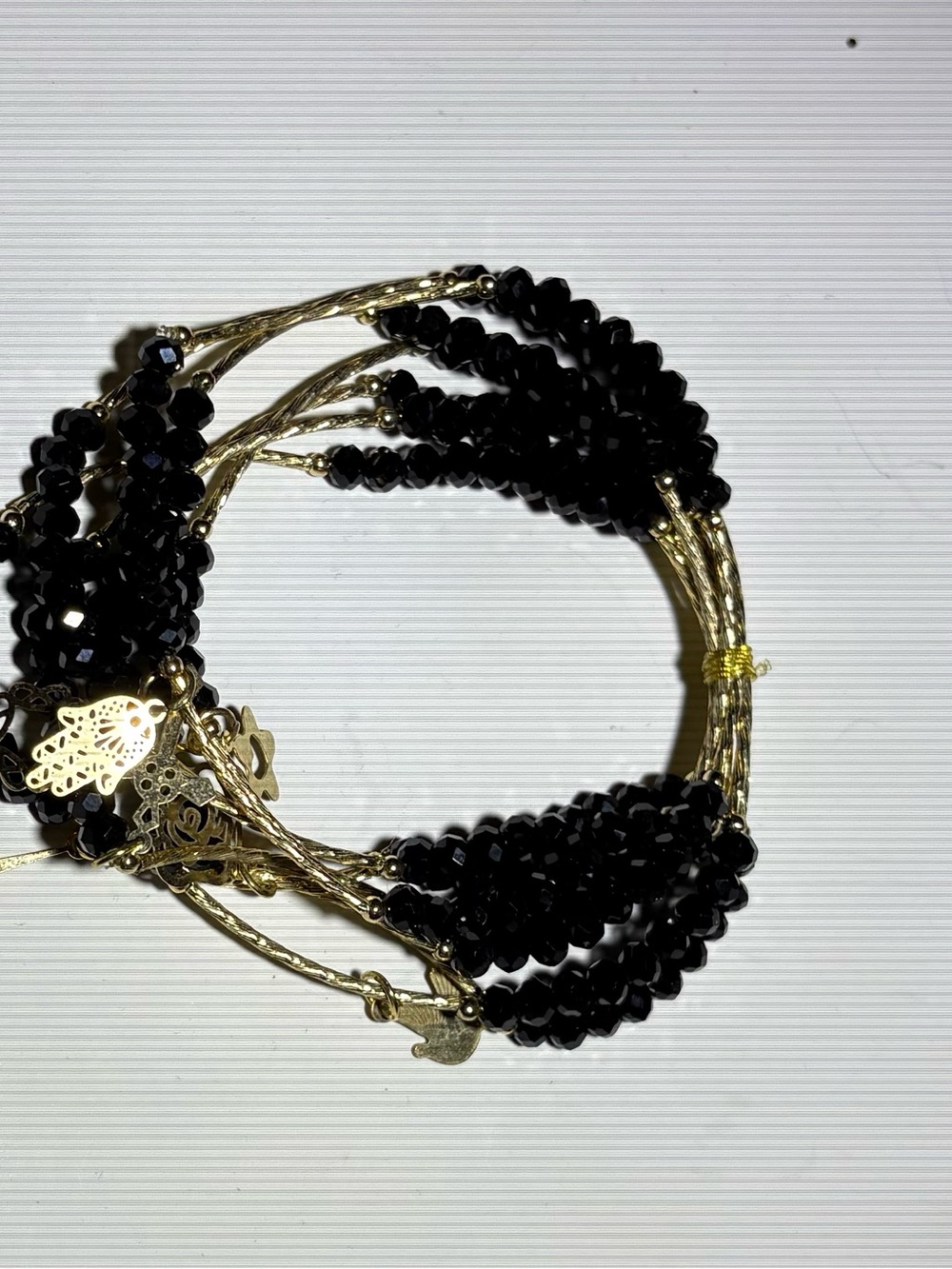 Black Beaded Multi-Strand Gold Accent Bracelet - Women Jewelry